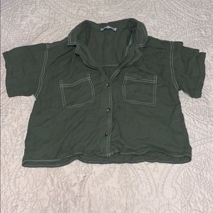 Army green, cropped shirt